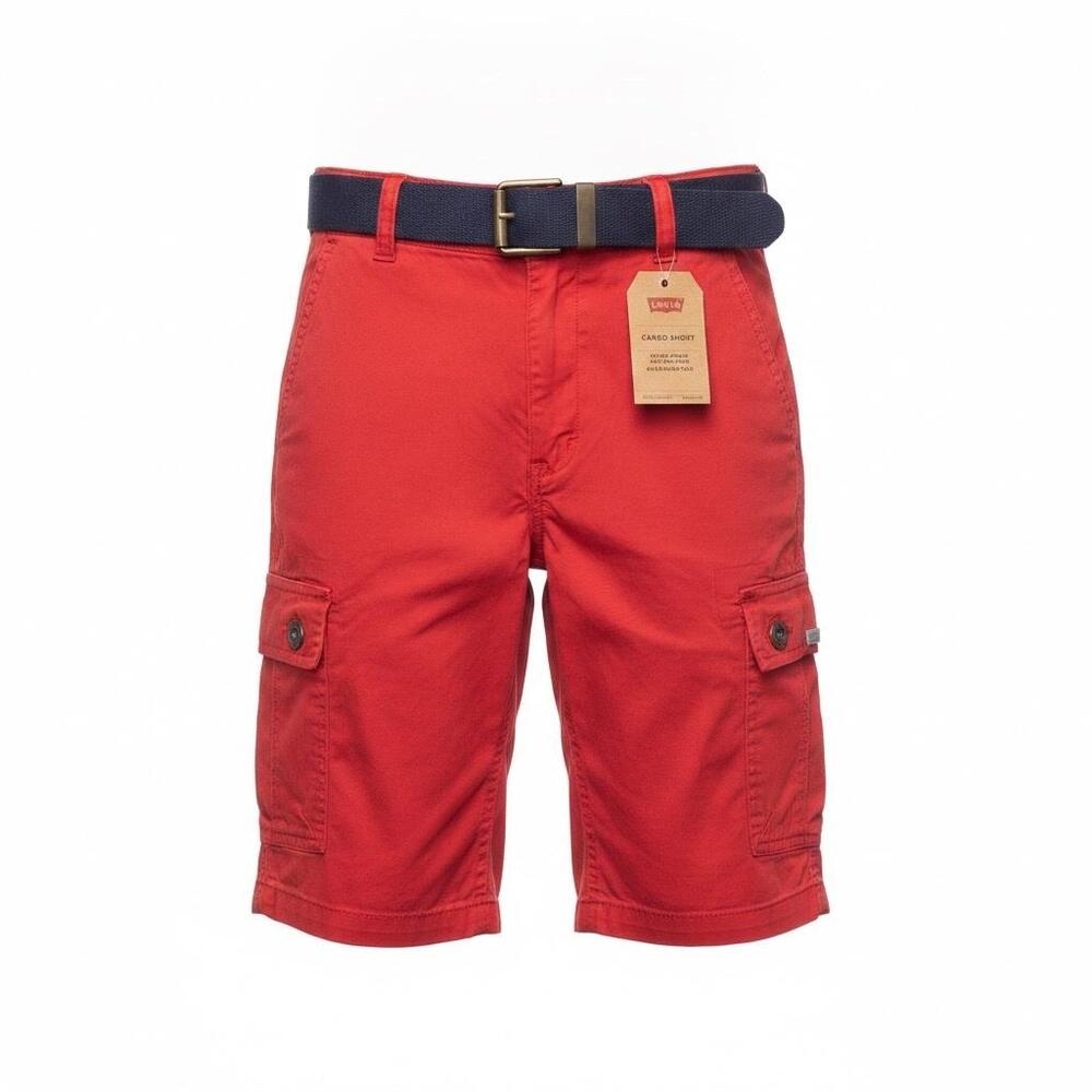 Levi's Cargo Shorts Boys 28 Red Canvas Belted Zip Fly 11 Inseam Pockets Cotton
